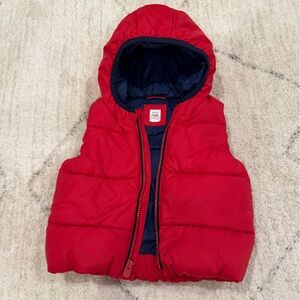 Baby GAP Red Hooded Puffer Vest with Navy Lining